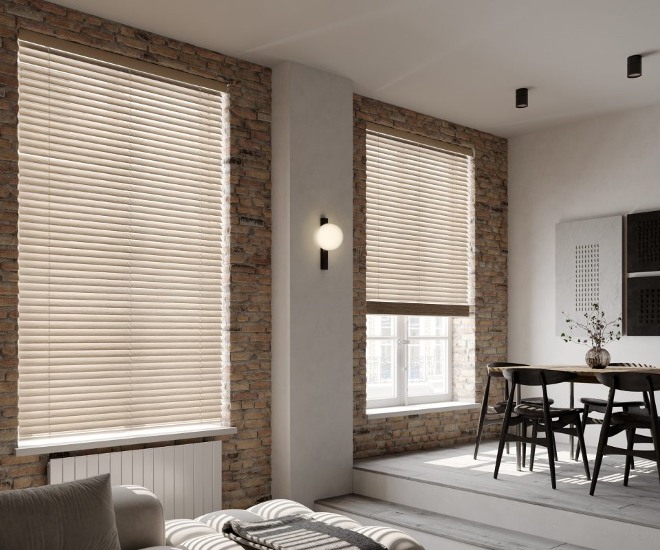 wood venetian blinds living room